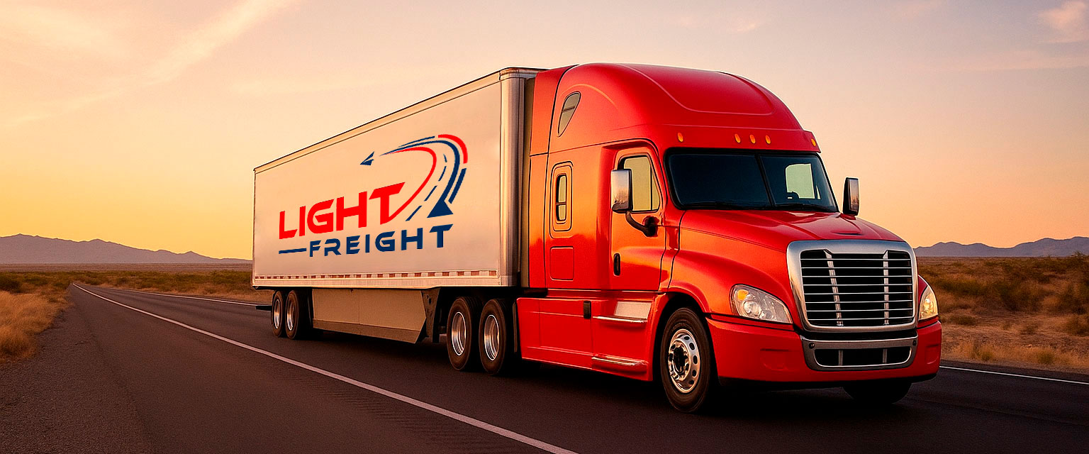 Truck driving on a highway at sunset